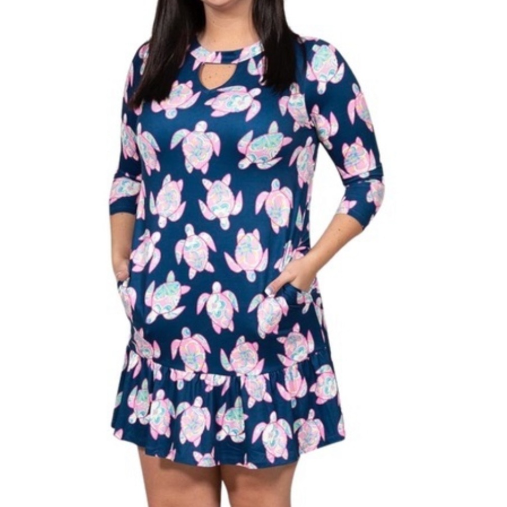 Simply southern turtle keyhole ruffle dress medium